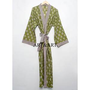 Kimono largo de algodón para mujer, estampado floral, lavable, cómodo, ropa de dormir, vestido de dama de honor, ropa de playa, hecho a mano - Product Image 1