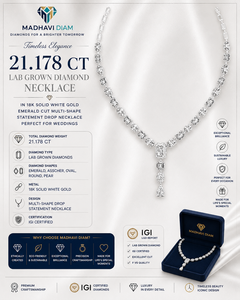 Fine Jewelry 21.178 Carat Emerald Cut Lab Grown Diamond <b>Necklace</b> in White Gold | Designer Wedding <b>Statement</b> <b>Necklace</b> - Product Image 3