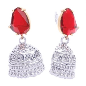 Fashion Drop Earrings German Silver Jhumka with Gungurus Pearl Gold Plated Flower Design for Wedding - Product Image 2