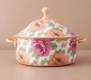 Olla de Metal Floral Premium con Tapa, Recipiente para Mantener la Comida Caliente, Plato para Servir con Diseño Impreso para Cocina, Comedor y Regalos - Product Image 1