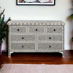 Table de chevet moderne personnalisée en os poli fait main avec incrustations florales, commode à tiroirs pour salle à manger, salon et chambre à coucher - Product Image 2