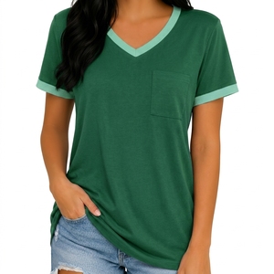 Camiseta Informal para Mujer, Cuello en V, Ligera, de Algodón, Corte Holgado, Estilo Diario, a la Moda - Product Image 3