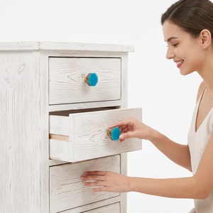 Poignée de meuble octogonale en bois, résine et métal, bleu roi, moderne, pour tiroir, porte, armoire, chambre, installation facile - Product Image 3