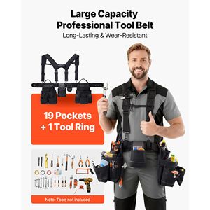 Cintura Porta Attrezzi a 19 Tasche con Bretelle Staccabili, Borsa da Lavoro Regolabile Resistente, Bretelle da Uomo con Logo in Gomma - Product Image 2