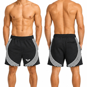 Shorts de sport athlétiques pour hommes à rayures incurvées, respirants, avec cordon de serrage, décontractés, pour l'entraînement, Bermuda, noir et blanc - Product Image 1