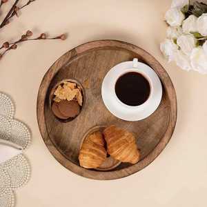 Round Wooden Serving Tray Solid Wood Minimalist Design Durable <b>Plate</b> for Dining Use - Product Image 1