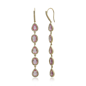 Pendientes de Oro Amarillo de 14k con Zafiro Rosa Natural y Diamantes Pavé, Diseño de Gota Colgante, Joyería Fina al por Mayor - Product Image 5