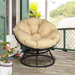 Resistente sedia Papasan da esterno Beige girevole a 360 gradi con comoda struttura per cuscino con comodo Design circolare Lounge Moon - Product Image 5