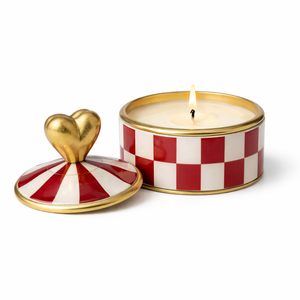 Recipiente de lujo para velas con incrustaciones de MOP metálico, diseño a cuadros rojos, hecho a mano, decorativo, con tapa y borde dorado, el más nuevo. - Product Image 1