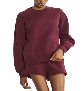 Pull en maille respirant pour femme en polyester/coton, coupe oversize, style hip-hop, doublé, à épaules tombantes, manches longues, couleur unie, avec logo personnalisé - Product Image 1