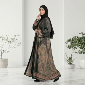 Black Solid <b>Shawl</b> Collar Plus Size Breathable Abaya Long Sleeves Floor Length Modest Dress Women Middle East Style Daily Wear - Product Image 5