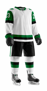 Custom Ice Hockey Uniform Men's <b>White</b> Green Black Sublimated Jersey Full Sleeve Moisture Wicking All Seasons Adult Size - Product Image 3