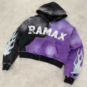 Sudadera Oversize de Estilo Urbano con Estampado Digital Azul Lavado al Ácido, Ecológica, de Alto Gramaje (330 GSM), con Efecto Desgastado y Logotipo Personalizado OEM - Product Image 1