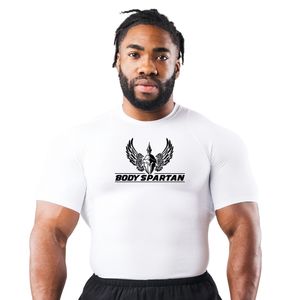 <b>Men's</b> White <b>Compression</b> Performance T <b>Shirt</b> Moisture Premium Athletic Fit Gym Training Running Sportswear Apparel - Product Image 2
