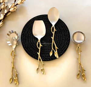Vente chaude Gold Branch Salad Server Set avec poignée en feuille Ustensiles de service en métal pour les fêtes de mariage Restaurants Hôtels - Product Image 6