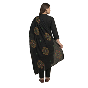 Wholesale Women Black Pashmina Shawl Geometric Embroidery Long Durable Traditional Scarf All Seasons Daily Wear OEM Supplier - Product Image 4