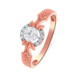 Anillo de Compromiso de Lujo con Halo Floral de Diamantes de Corte Redondo en Oro Rosa de 18K para Mujer, Anillo de Promesa de Boda Vintage Elegante, Joyería Fina - Product Image 1