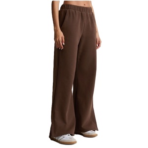 Pantalon de survêtement en molleton pour femme, coupe large, taille mi-haute, ample, longueur intégrale, décontracté, avec poches, taille élastique, pour l'automne - Product Image 1