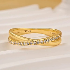 925 Moissanite Unique Criss <b>Cross</b> Wedding Band for Women Sterling <b>Silver</b> Gold Plated 0.5 Carat Round Brilliant Cut Classic Sale - Product Image 1