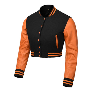 Premium Women Letterman Jacket <b>Leather</b> Sleeve Varsity Jacket Cropped Streetwear Manufacturer USA - Product Image 2