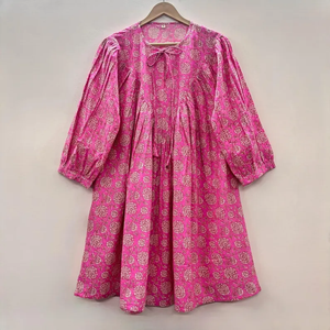 Vestido Casual Midi para Mujer, Tejido 100% Algodón, Liso, Manga Corta, Cintura Imperio, Estilo Babydoll, Cuello en V, Holgado, Funcional - Product Image 2