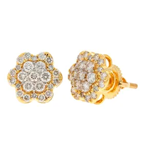 0.74ct Natural Round Brilliant Cut Diamond Cluster <b>Stud</b> <b>Earrings</b> 14K Yellow Gold Luxury IGI Certified Unisex - Product Image 3