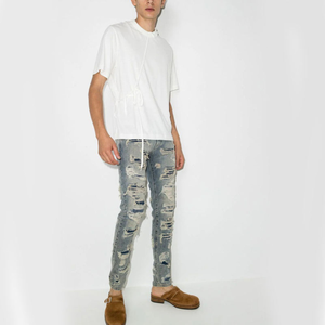 Jeans de Mezclilla para Hombre, Corte Regular, Color Arena Oscuro, Desgastados, Rectos, Cintura Alta, Algodón, Casuales, Sólidos, de Secado Rápido y Transpirables - Product Image 1