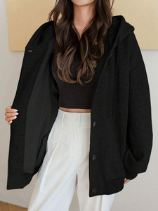 Private Label Women's Hooded Button Front <b>Jacket</b> Heavy Cotton Fleece Oversized Casual Streetwear Global Supply Factory Direct - Product Image 4