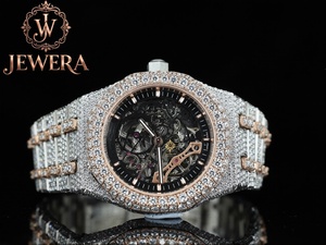 Export Quality Mens Luxury Full Diamond Stainless Steel <b>Watch</b> 41mm <b>Case</b> Analog Mechanical Auto Blue Glass Butterfly Clasp Date - Product Image 6