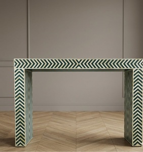 Table console moderne en os incrusté, table d'entrée Chevron, table de salon style ferme pour salon et hôtel - Product Image 2