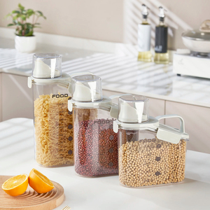 Bocaux en <span class=keywords><strong>plastique</strong></span> scellés pour le stockage du riz, barils anti-humidité pour cuisines domestiques, avec tasses à mesurer, boîtes à céréales diverses - Product Image 2