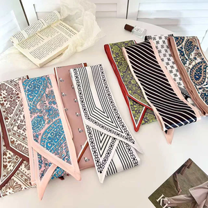Luxury Brand Model Striped Printing Bag Handbag Handle Ribbon <b>Scarf</b> Small Silk <b>Scarf</b> Women Hair Band Neck <b>Scarves</b> Neckerchief - Product Image 1