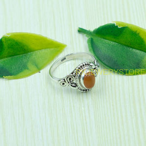 แหวนพลอยคาร์เนเลียนสีส้มธรรมชาติ เงินแท้ 925 แหวนทำมือแบบฝังขอบ วินเทจ โบโฮ เครื่องประดับสำหรับผู้หญิง - Product Image 5