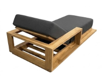 Tumbona Moderna de Madera de Teca Tio con Cojín de Poliéster Negro, Tumbona Reclinable para Exteriores, Diseño Contemporáneo - Product Image 2
