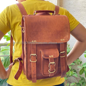 Sac à dos en cuir marron pour femmes, deux en un, Vintage, sacoche, unisexe, collection - Product Image 2