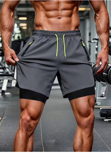 <b>Men's</b> Double Layer Eco-Friendly Cotton Streetwear <b>Compression</b> Sports <b>Shorts</b> Drawstring Closure Pockets for Gym Running Workout - Product Image 3