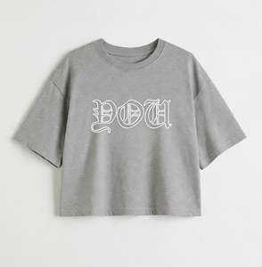 T-shirt court gris pour femme, col rond, manches courtes, coupe ample, logo brodé, décontracté, printemps-été, 100 % coton jersey - Product Image 1