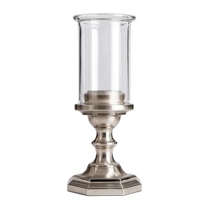 Elegant Faceted Metal Base <b>Hurricane</b> for Pillar <b>Candles</b> in Pewter Finish Pedestal <b>Hurricane</b> Votive <b>Candle</b> Pillar Holder - Product Image 6