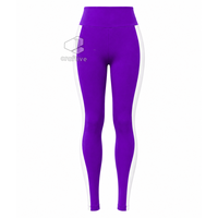 Ensemble de sport violet pour femme NCVW avec panneaux latéraux contrastants blancs, veste à col montant et fermeture éclair intégrale, leggings taille haute, ensemble de vêtements de sport