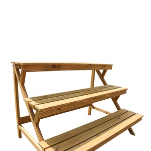 Support à fleurs en bois pour l'extérieur, style rustique, présentoir à plantes à plusieurs niveaux, banc de jardin, finition naturelle à 3 niveaux - Product Image 5