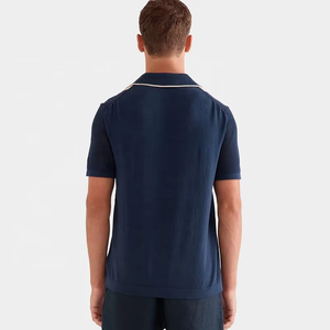 Polo de Verano de Alta Calidad para Hombre, Tejido de Algodón Piqué, Cuello Abierto, Manga Corta, con Rayas Tejidas en Contraste - Product Image 4