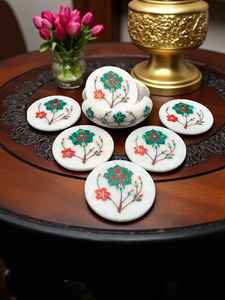 Posavasos de Mármol Blanco Floral con Incrustaciones de Piedras Semipreciosas, Hechos a Mano, Juego de Posavasos de Lujo, Decoración de Mesa, Regalo - Product Image 2