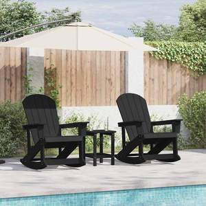2 chaises à bascule Adirondack noires en matériau HDPE durable - Product Image 1