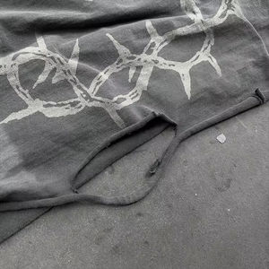 เสื้อยืดลายวินเทจสไตล์สตรีทแวร์สำหรับผู้ชาย แบบย้อมสีเอซิด ลุคขาดๆ  ผ้าคอตตอน  แบบสองชั้น  แขนยาว  ไม่มีแขน  พร้อมลายพิมพ์ DTG - Product Image 3