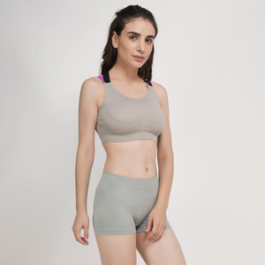 Conjunto de Yoga de 2 Piezas sin Costuras, Pantalones Cortos de Cintura Alta, Sujetador Deportivo con Escote Redondo, Ropa Deportiva Transpirable de Color Sólido, Poliéster/Nailon - Product Image 2