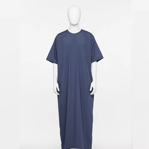 Wholesale Premium Cotton Stand Collar Modest <b>Men's</b> Loose Fit <b>Thobe</b> Islamic Eid Plus Size Floor Length Short Sleeve Quick Dry - Product Image 3