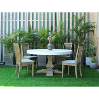 Ensemble de table à manger d'extérieur moderne pour 6 personnes, style classique, gris béton, pieds en bois d'acacia, meubles légers et imperméables VIETCRAFTCHAIN