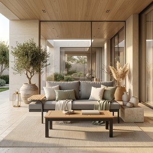 Modern Gray Outdoor Garden Sofa Set Three Seat Steel Frame Minimalist Design Durable <b>Waterproof</b> High-Density <b>Foam</b> Cushion - Product Image 3