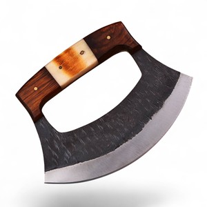 มีดทำมือเหล็กกล้าไร้สนิม 12C27 ตีขึ้นรูป ใบมีดแบบ Full Tang สไตล์วินเทจ สำหรับทำครัว ยี่ห้อ Ulu ด้ามไม้ พร้อมปลอกหนัง รับผลิตแบบ OEM - Product Image 1