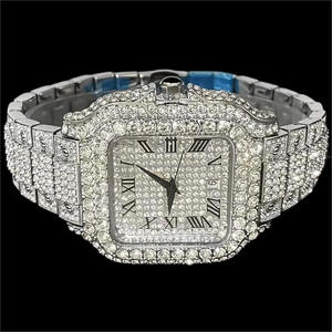 Reloj de Lujo Cuadrado con Incrustaciones de Diamantes y Esfera Romana |   Reloj de Hip Hop con Aspecto de Diamantes Totalmente Cubierto de Piedras - Product Image 1